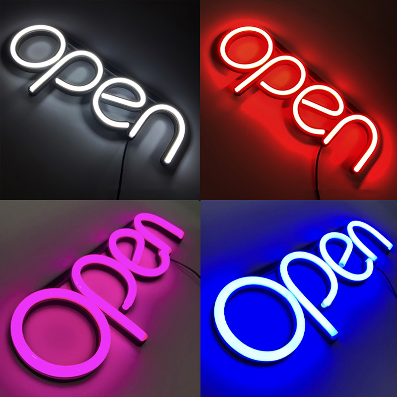 Letreros abiertos de neón led de colores con letras únicas, iluminación de 10 ritop