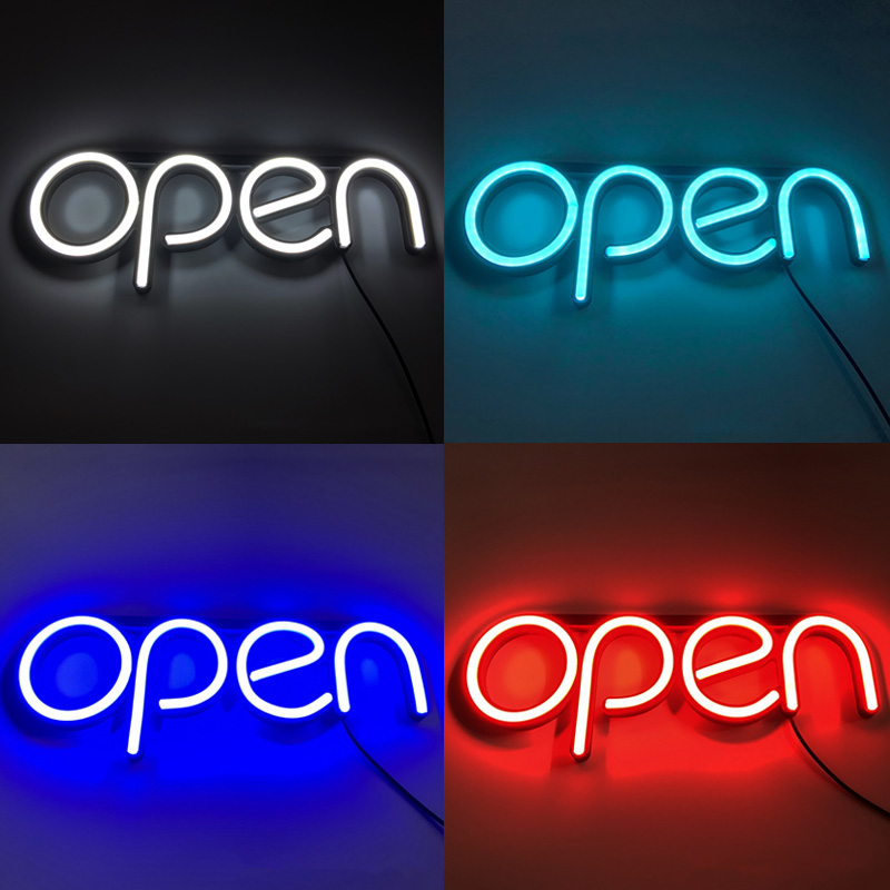 Apenas letreiros abertos de led neon coloridos com iluminação de 9 ritops