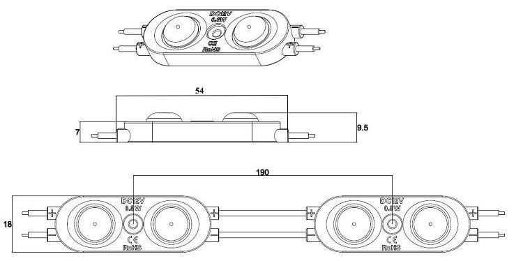 160lm per Watt high lumen 2pcs 2835 backlight led module dimension--ritop lighting